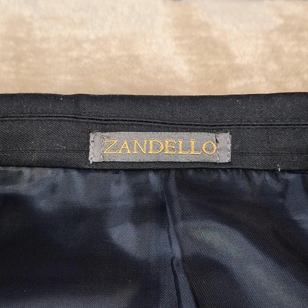 Zandello Suit Mens 54R 46x26 Black Poly Check Ventless 4 Button 2 Piece Formal